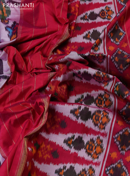 Pochampally silk saree lavender and maroon with allover ikat weaves and simple border
