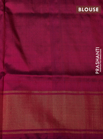 Pochampally silk saree cream and magenta pink with plain body and long ikat zari woven border