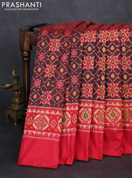 Pochampally silk saree deep maroon and maroon with allover ikat weaves and ikat woven border