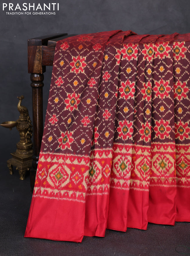Pochampally silk saree deep maroon and maroon with allover ikat weaves and ikat woven border