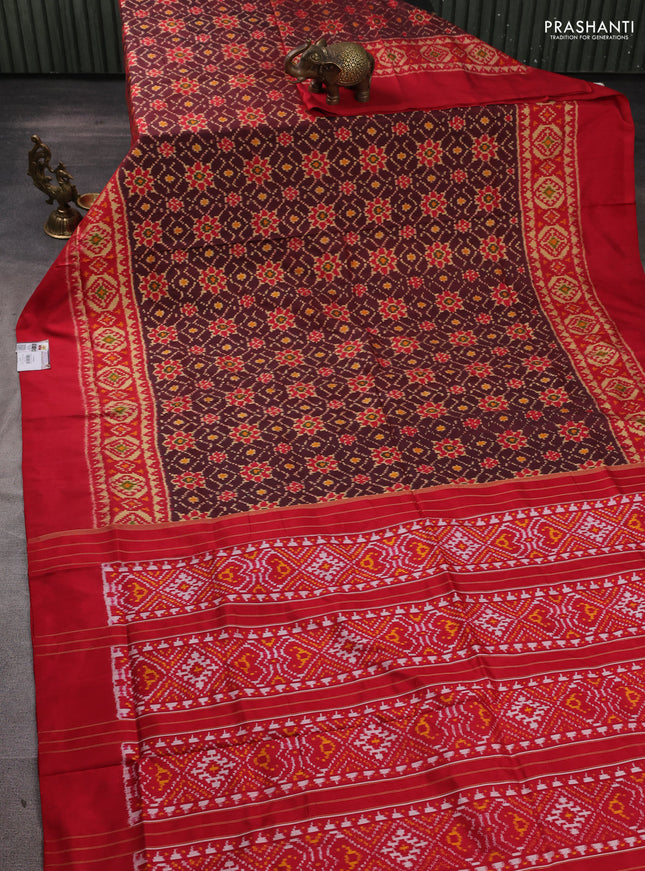 Pochampally silk saree deep maroon and maroon with allover ikat weaves and ikat woven border