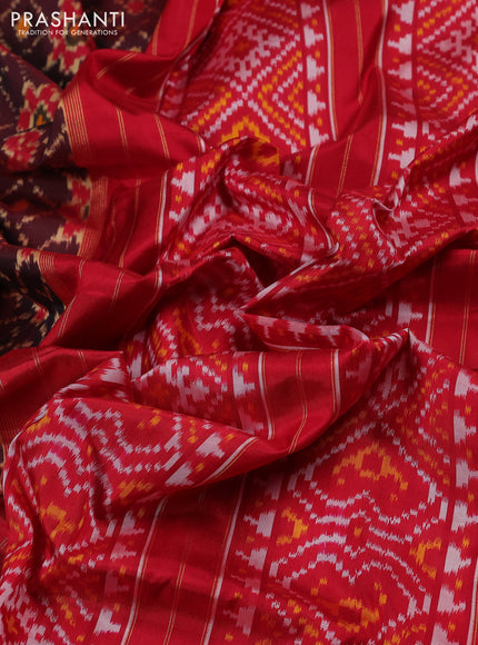 Pochampally silk saree deep maroon and maroon with allover ikat weaves and ikat woven border