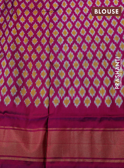 Pochampally silk saree dark grey cream and magenta pink with allover ikat weaves and zari woven border
