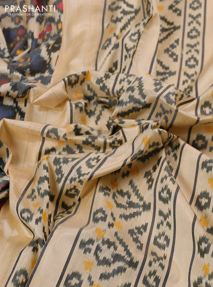 Pochampally silk saree black and cream with allover ikat weaves and zari woven border