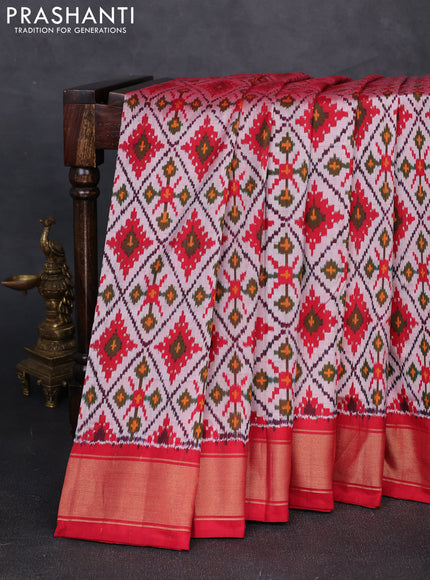 Pochampally silk saree pastel pink and maroon with allover ikat weaves and zari woven border
