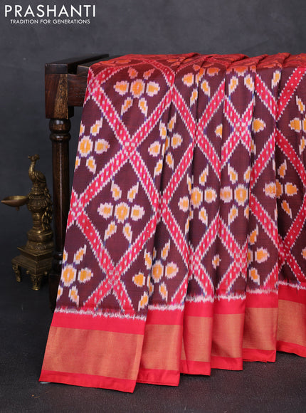 Pochampally silk saree deep maroon and red with allover ikat weaves and zari woven border