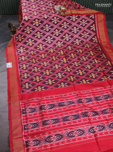 Pochampally silk saree deep maroon and red with allover ikat weaves and zari woven border