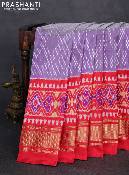 Pochampally silk saree lavender and red with allover ikat weaves and long ikat woven zari border
