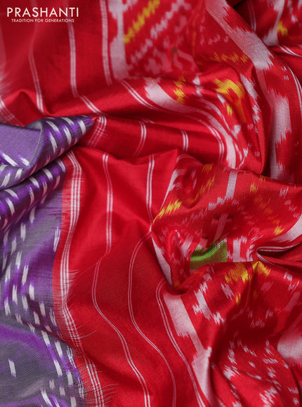 Pochampally silk saree lavender and red with allover ikat weaves and long ikat woven zari border