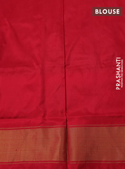 Pochampally silk saree peacock green and red with allover ikat weaves and ikat zari woven border