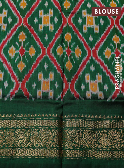 Pochampally silk saree off white and bottle green with allover thread woven buttas and temple design zari woven border
