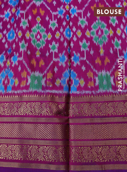 Pochampally silk saree yellow and magenta pink with plain body and temple design zari woven border