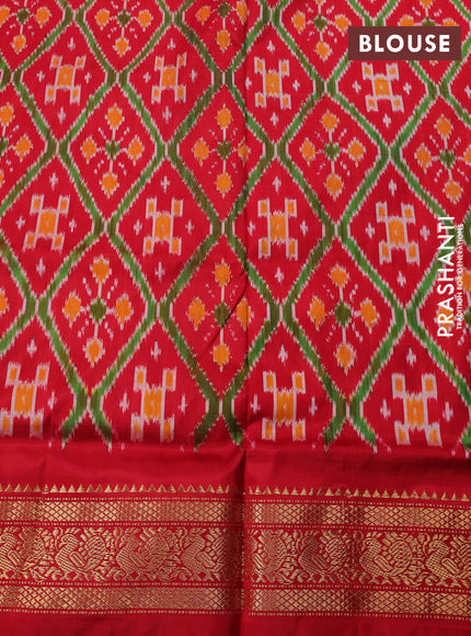 Pochampally silk saree off white and red with allover thread woven buttas and temple design zari woven border