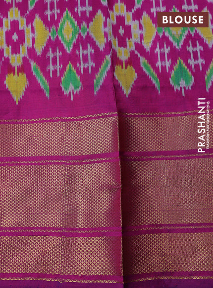 Pochampally silk saree black and magenta pink with plain body and temple design long zari woven border