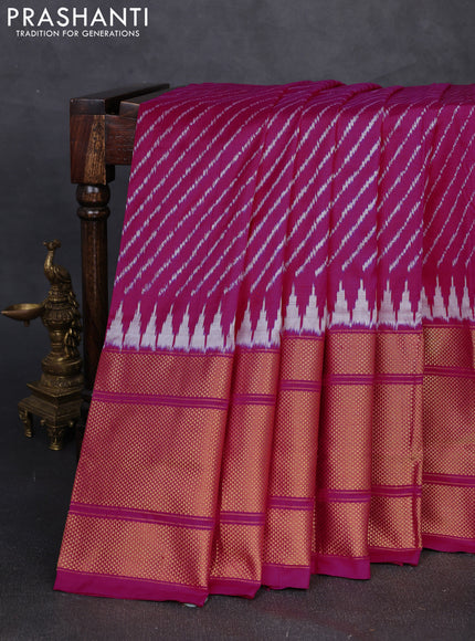 Pochampally silk saree pink with allover ikat weaves and temple design long zari woven border