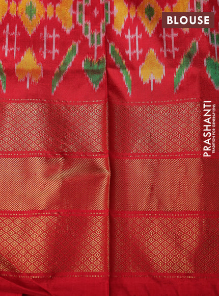 Pochampally silk saree black and red with plain body and temple design long zari woven border