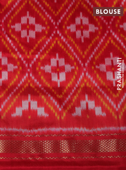 Pochampally silk saree off white and red with plain body and temple design rettapet zari woven border