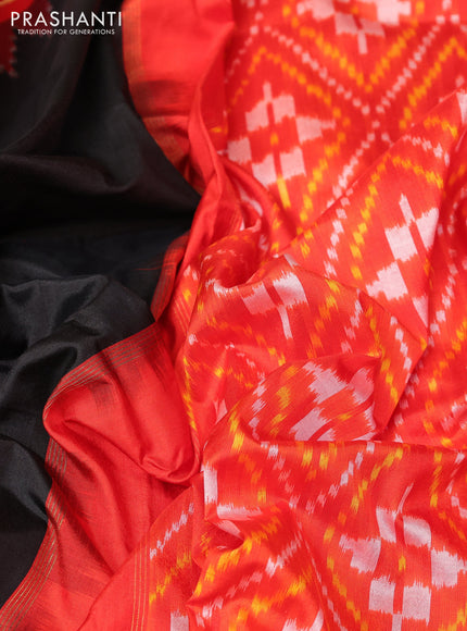 Pochampally silk saree black and red with plain body and temple design rettapet zari woven border