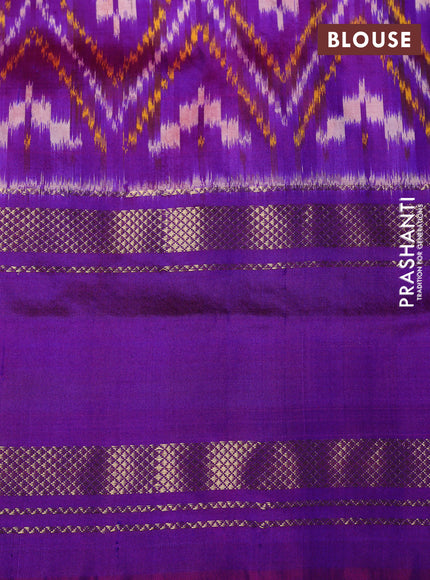 Pochampally silk saree mango yellow and purple with plain body and temple design rettapet zari woven border
