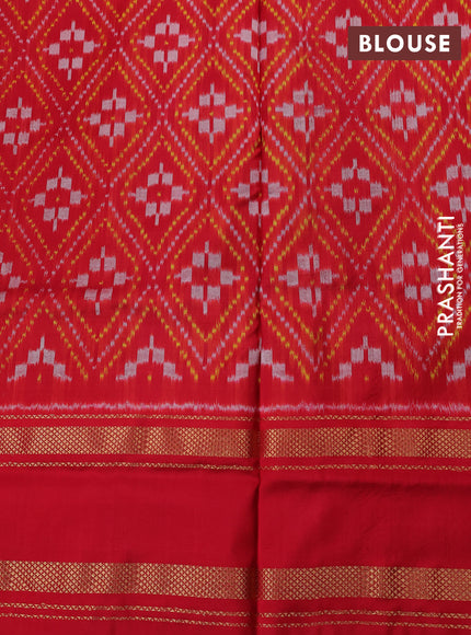 Pochampally silk saree green and red with plain body and temple design rettapet zari woven border