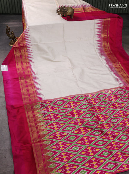 Pochampally silk saree off white and pink with plain body and zari woven simple border