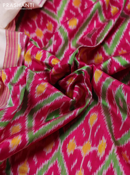 Pochampally silk saree off white and pink with plain body and zari woven simple border