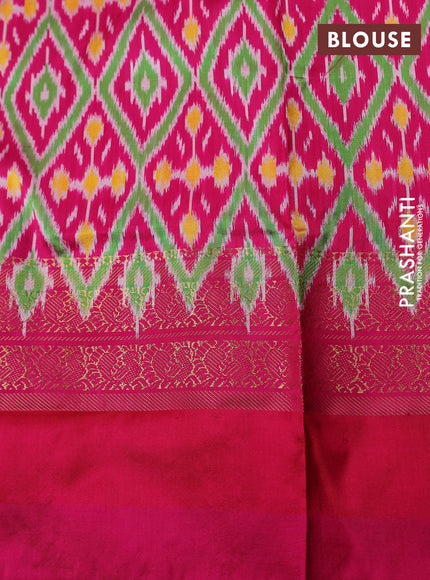 Pochampally silk saree off white and pink with plain body and zari woven simple border