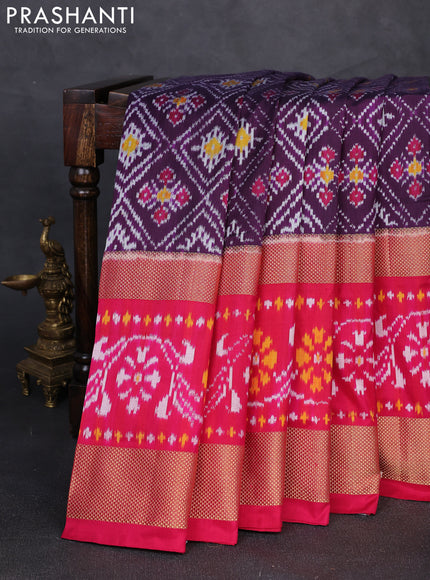 Pochampally silk saree purple and pink with allover ikat weaves and long zari woven ikat border