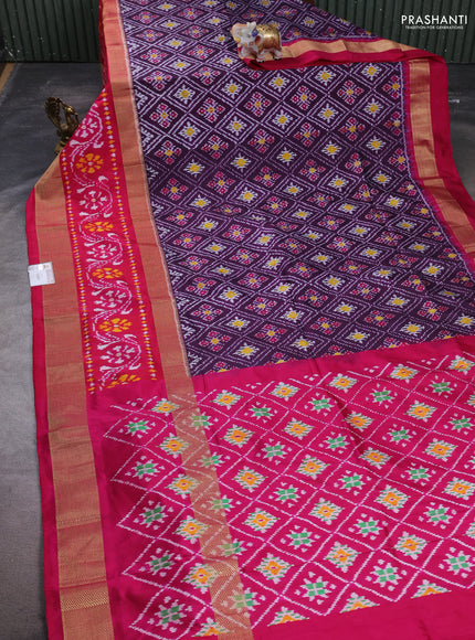 Pochampally silk saree purple and pink with allover ikat weaves and long zari woven ikat border