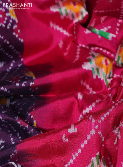 Pochampally silk saree purple and pink with allover ikat weaves and long zari woven ikat border