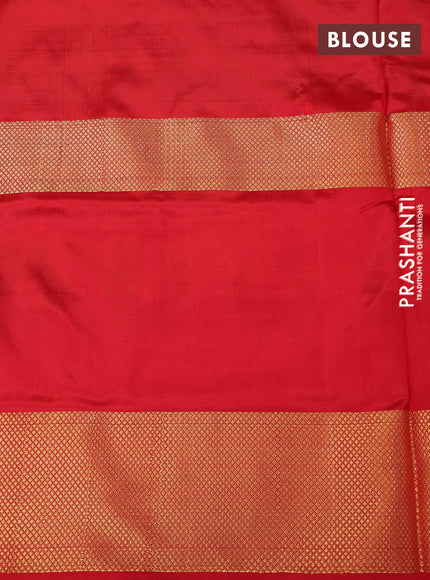 Pochampally silk saree blue and red with allover ikat weaves and long rettapet zari woven ikat border