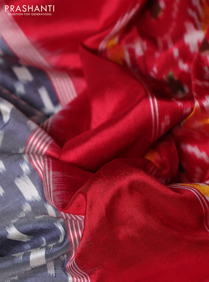 Pochampally silk saree grey and red with allover ikat weaves and zari woven border