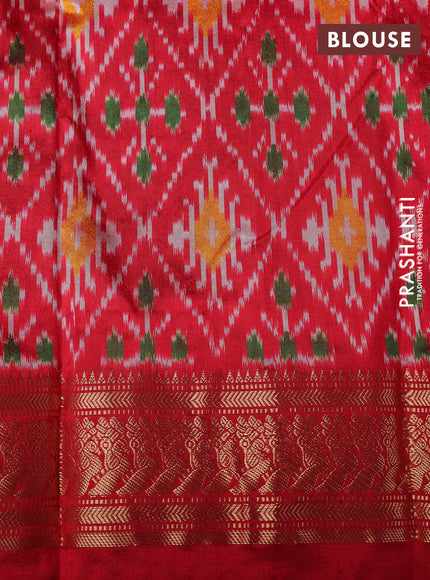 Pochampally silk saree grey and red with allover ikat weaves and zari woven border