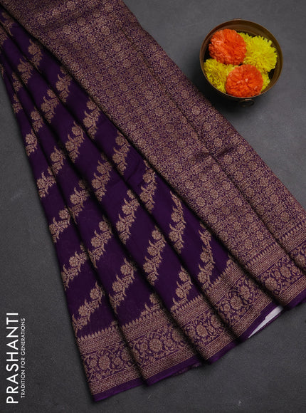 Banarasi semi raw silk saree violet with allover thread & zari weaves and woven border