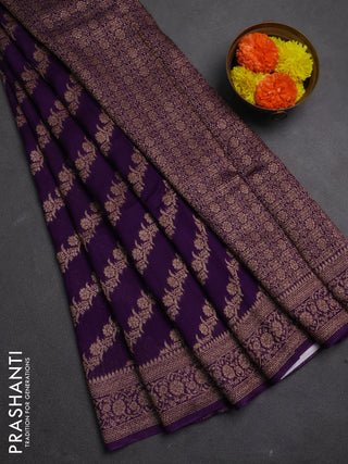 Banarasi semi raw silk saree violet with allover thread & zari weaves and woven border