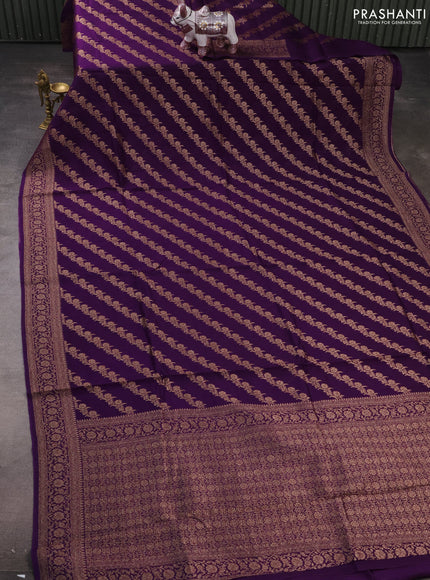 Banarasi semi raw silk saree violet with allover thread & zari weaves and woven border