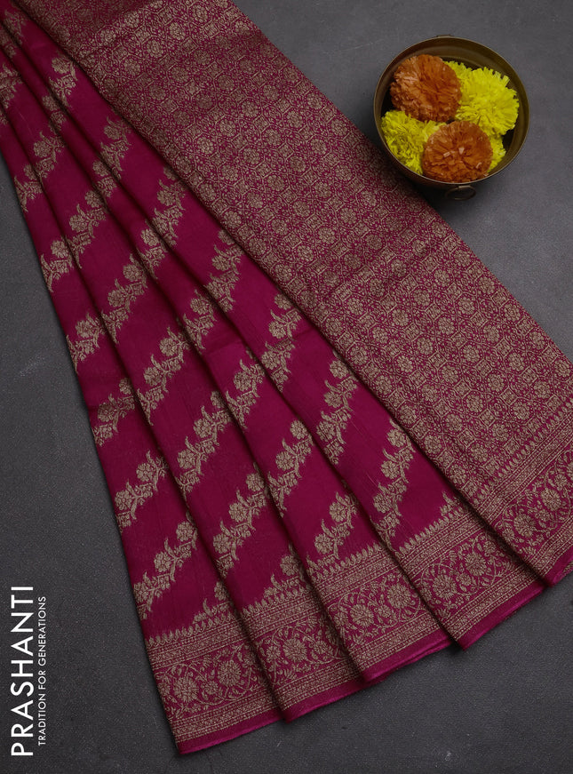 Banarasi semi raw silk saree pink with allover thread & zari weaves and woven border