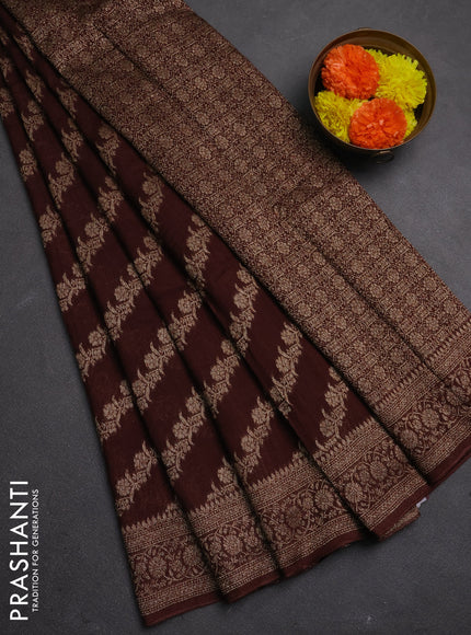 Banarasi semi raw silk saree coffee brown with allover thread & zari weaves and woven border