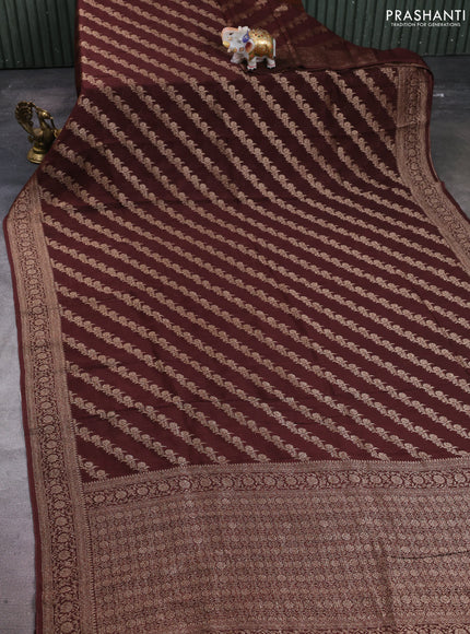 Banarasi semi raw silk saree coffee brown with allover thread & zari weaves and woven border