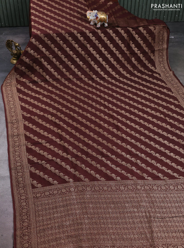 Banarasi semi raw silk saree coffee brown with allover thread & zari weaves and woven border
