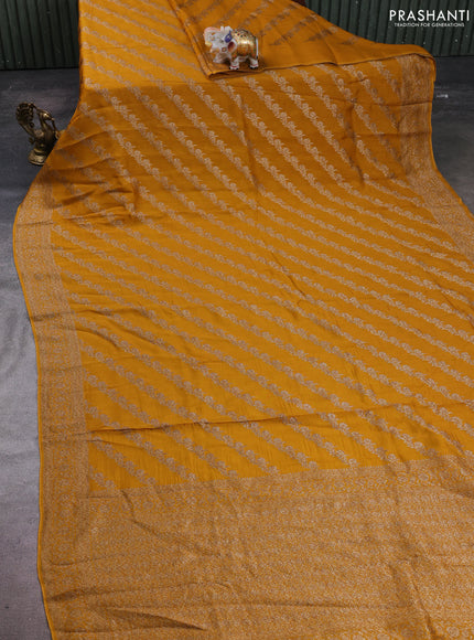 Banarasi semi raw silk saree mustard yellow with allover thread & zari weaves and woven border
