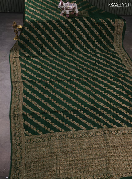 Banarasi semi raw silk saree bottle green with allover thread & zari weaves and woven border