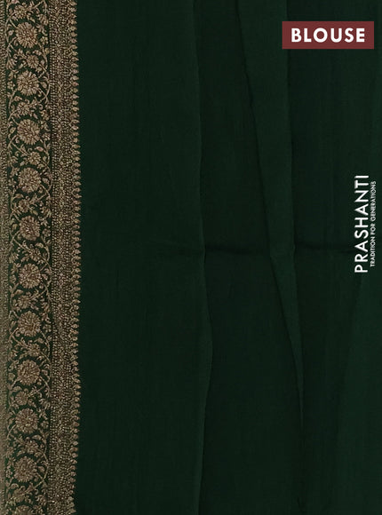 Banarasi semi raw silk saree bottle green with allover thread & zari weaves and woven border