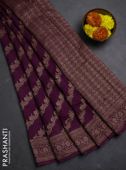 Banarasi semi raw silk saree purple with allover thread & zari weaves and woven border