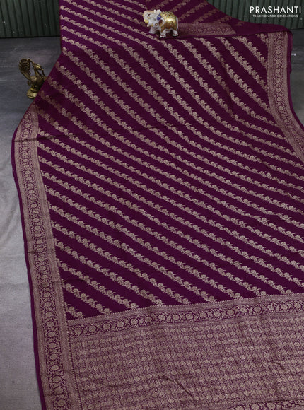 Banarasi semi raw silk saree purple with allover thread & zari weaves and woven border