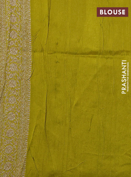 Banarasi semi raw silk saree lime green with allover thread & zari weaves and woven border