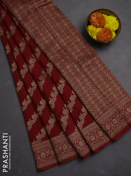 Banarasi semi raw silk saree maroon with allover thread & zari weaves and woven border