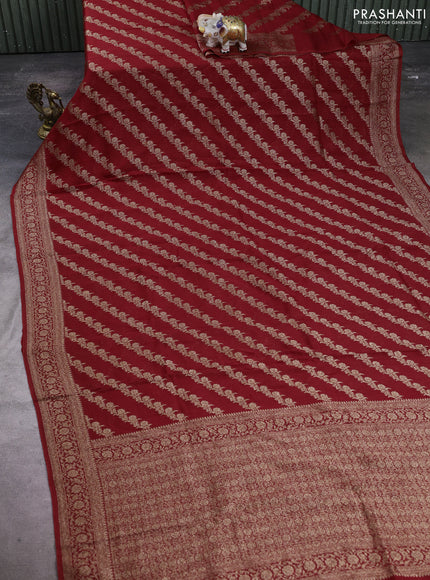 Banarasi semi raw silk saree maroon with allover thread & zari weaves and woven border