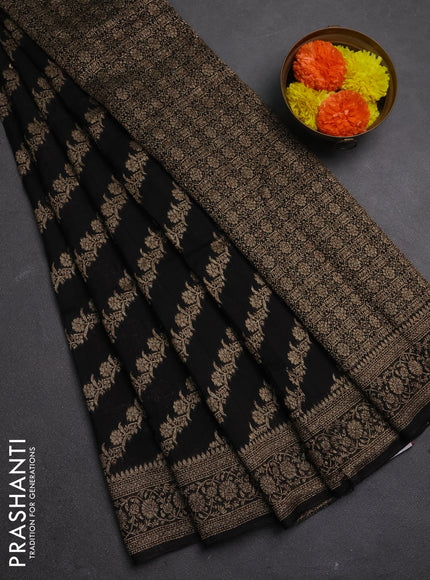 Banarasi semi raw silk saree black with allover thread & zari weaves and woven border