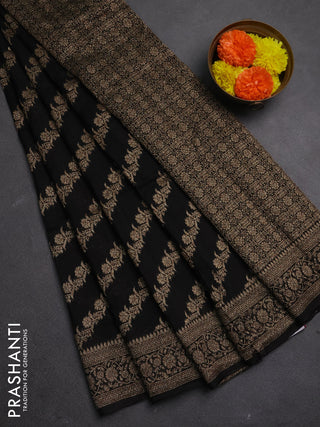 Banarasi semi raw silk saree black with allover thread & zari weaves and woven border